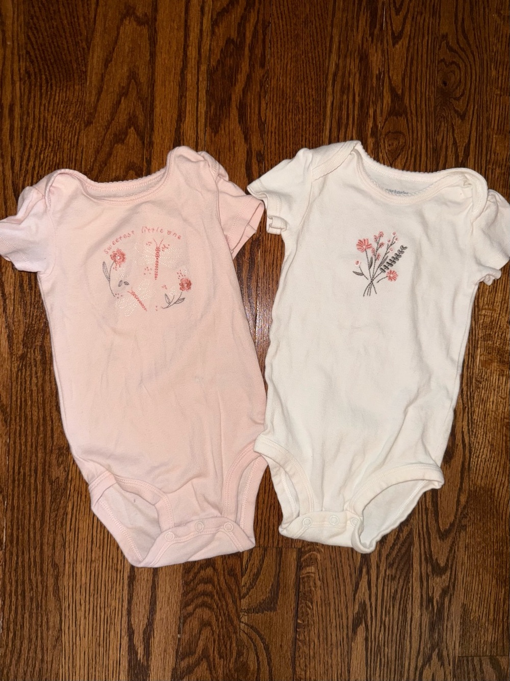 Carter's Baby Girls Floral Short-Sleeve Bodysuits - Pink and White